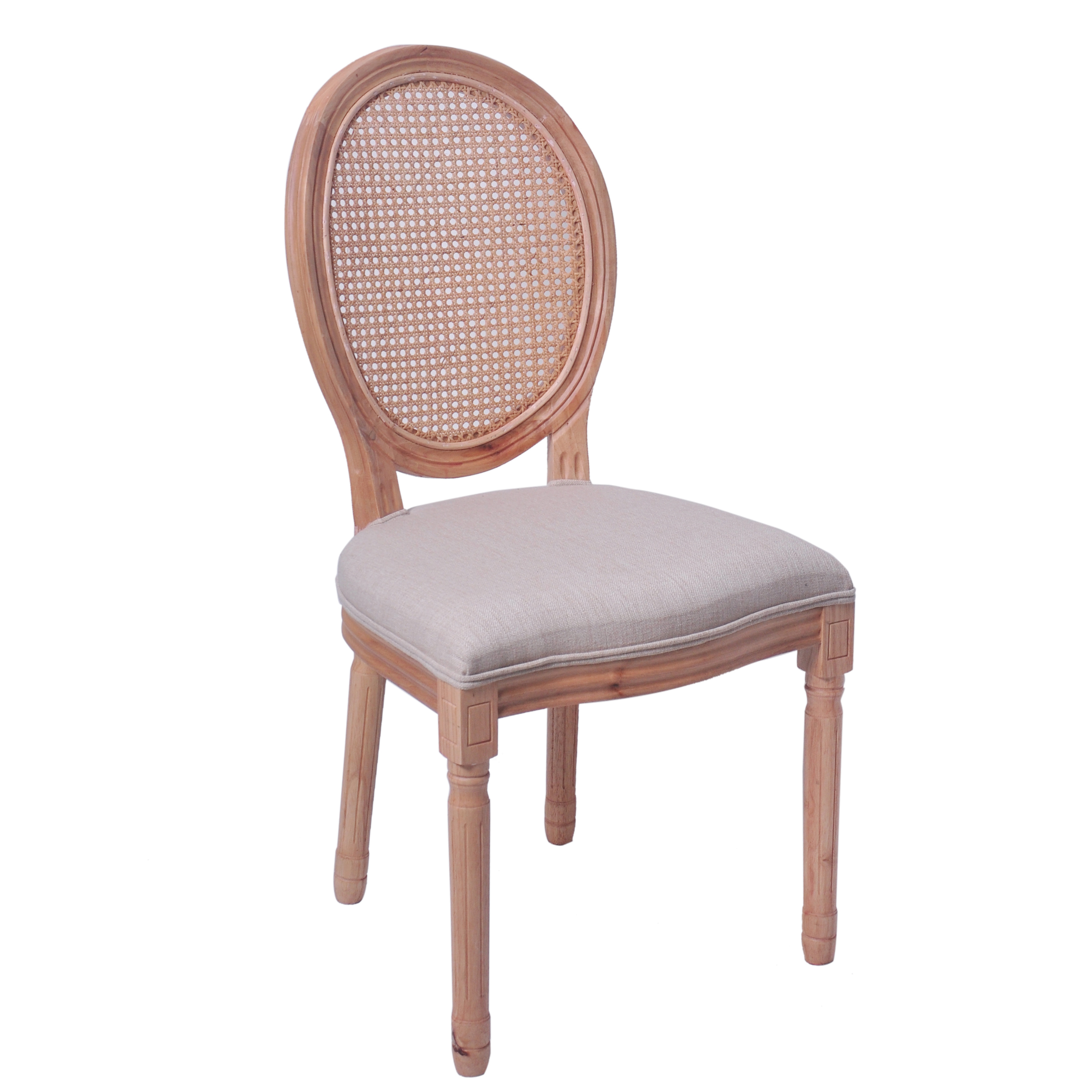 Wooden Louis Chair Fabric Seat And Rattan Back 